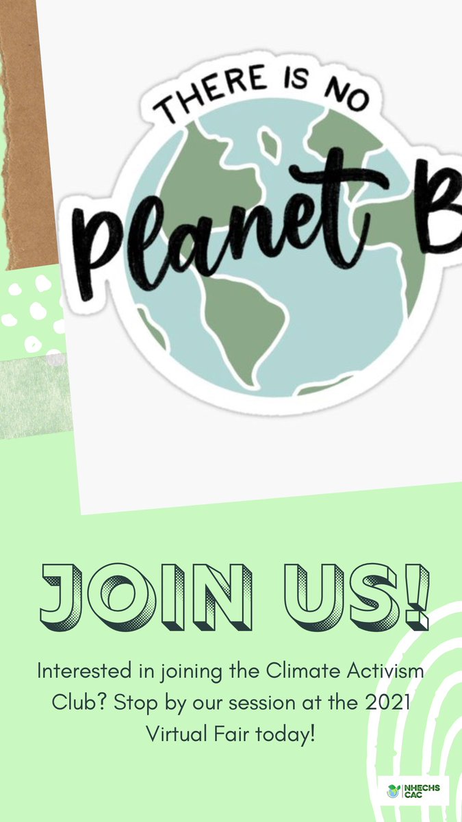 NHECHSCAC's tweet photo. Interested in joining the Climate Activism Club? Stop by our session at the 2021 Virtual Fair! 🌎 https://t.co/Q9sV8EhLnR