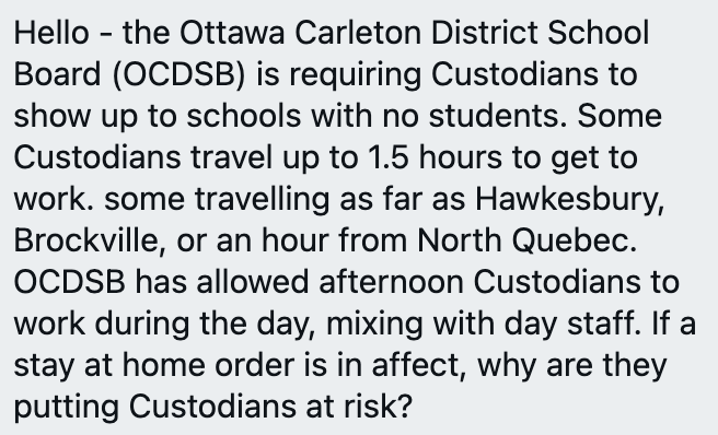 Of course it's essential that school custodians travel for hours to clean empty schools and mix with day staff while they're shut down.