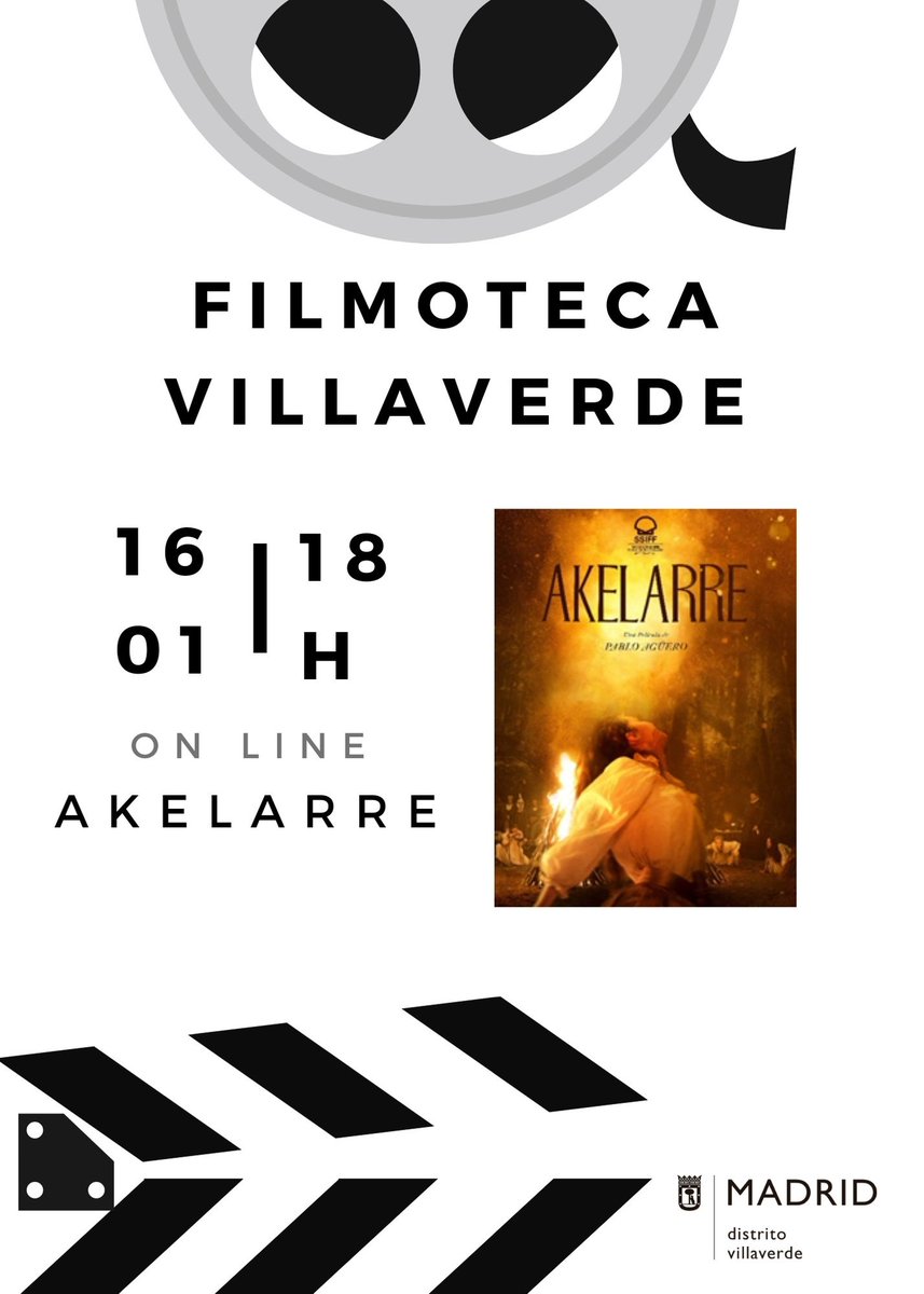 JMD_villaverde's tweet photo. Además, también está la opción de peli y manta con la  #FilmotecaVillaverde. El sábado 16, a las 18 horas, podemos ver `Akelarre´. Para visualizar la película, solicita el enlace aquí ➡️  https://t.co/wEpUvLKLUa https://t.co/yr4feWbNKf