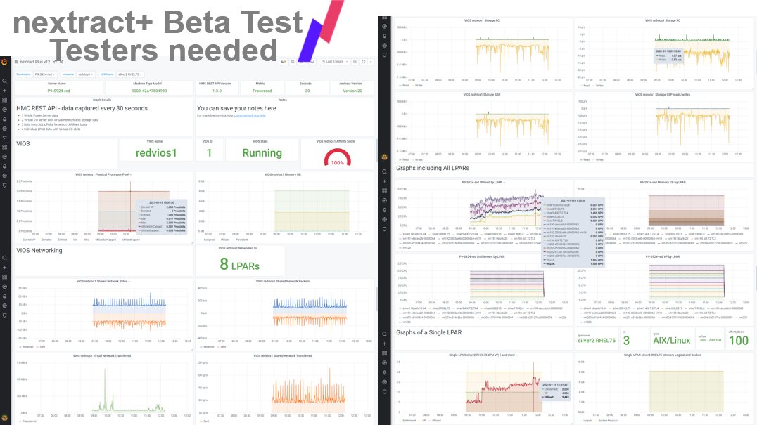 mr_nmon's tweet photo. #PowerSystems: New #nextract plus python3 tool for extracting Server/VIOS/LPAR performance stats from the #HMC REST API now collecting everything into #InfluxDB + #Grafana with 40 charts + new stats. Covers #VIOS, #AIX, #Linux &amp; #IBMi
Beta testers welcome, email me nag@uk.ibm.com https://t.co/yPUorGwGej