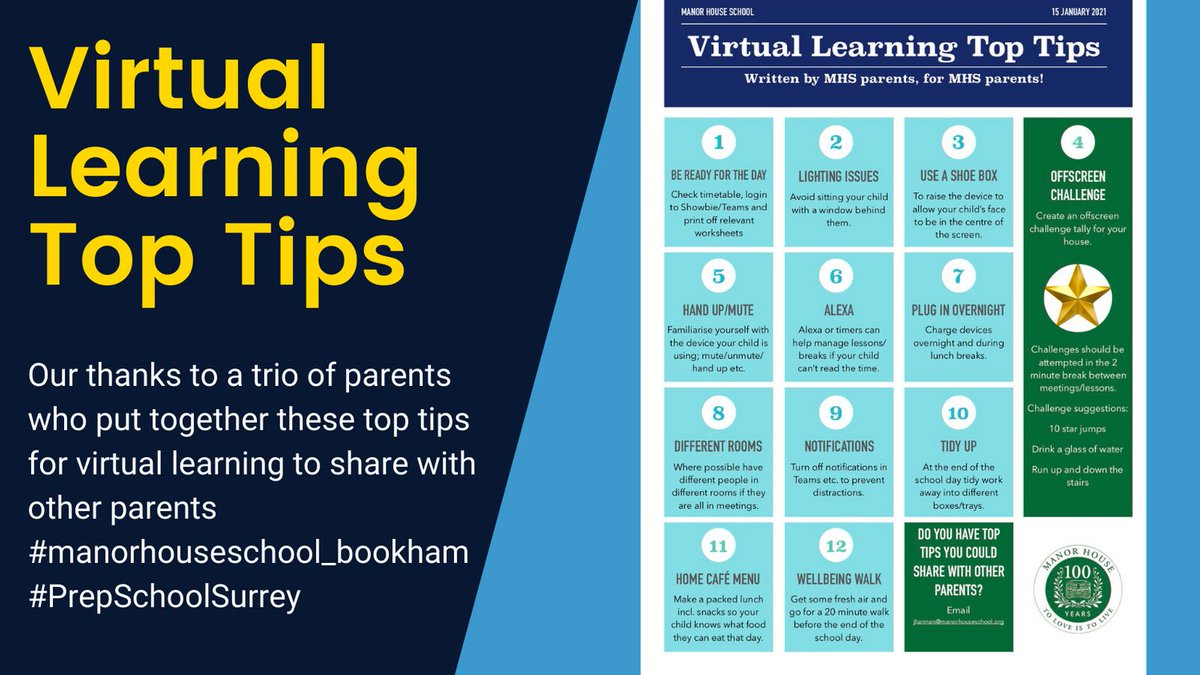 ManorHseSchool's tweet photo. Thank you to a trio of parents who put together these Top Tips for Virtual Learning to help other parents #PrepSchoolSurrey #VirtualLearningAtItsBest #ManorHouseSchool_Bookham #bookham #GSAUK #GirlsSchoolSurrey https://t.co/13DR1DIbk5