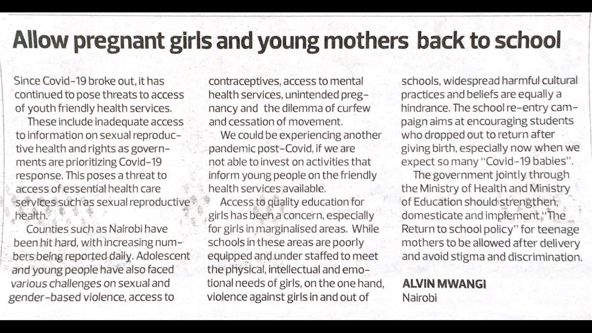 The government thru @EduMinKenya @MOH_Kenya @InteriorKE should implement the “Return To School Policy” so that pregnant & delivered adolescents/teen girls to return to school to further their education! #ReturnToSchoolPolicyKe @KenyaSRHR @CSA_Kenya @UNESCO @TICAH_KE @potentash