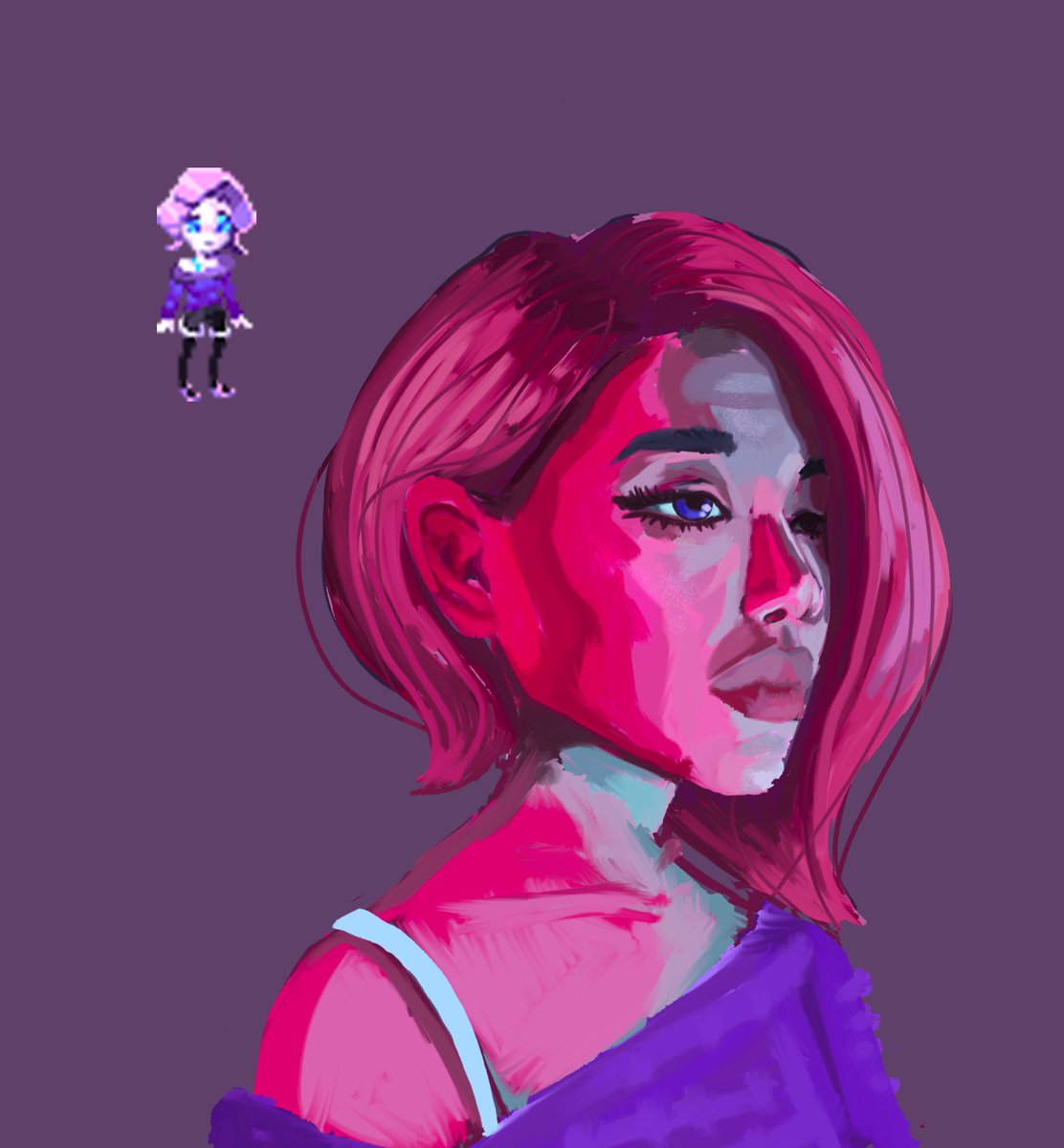 MerridewSmith's tweet image. An attempt at a realistic Auta from @AutaGame. 🤖

Thinking about how full of life Eclipse must've been before the apocalypse. 

((#originalcharacter #indiedev #gameart))