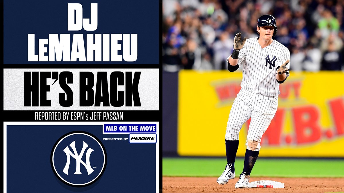 MLB's tweet photo. The hits keep playing in the Bronx.

DJ LeMahieu is reportedly returning to the @Yankees on a 6-year, $90 million deal, per @JeffPassan. https://t.co/dlpbX2AlK1