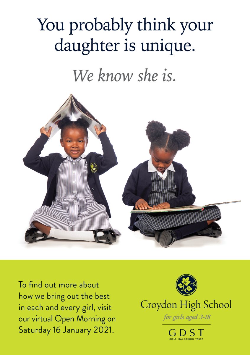 You probably think your daughter is unique. We know she is. Our virtual Junior School Open Morning takes place tomorrow at 10am! Register your interest here  bit.ly/juniorsopenmor… #GDSTgirl #learnwithoutlimits @GDST @CroydonHigh @SchoolGuideUK @CroydonHighJnrs