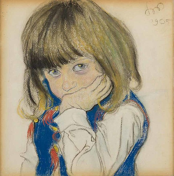 Among his best pastel portraits were those of children, his own & friends'. That of Józio Feldman - son of an artist & critic linked to Young Poland, is well known. I remember my Grandmother bringing a copy when I was young. My favourite is of his daughter Helenka with a vase 9/