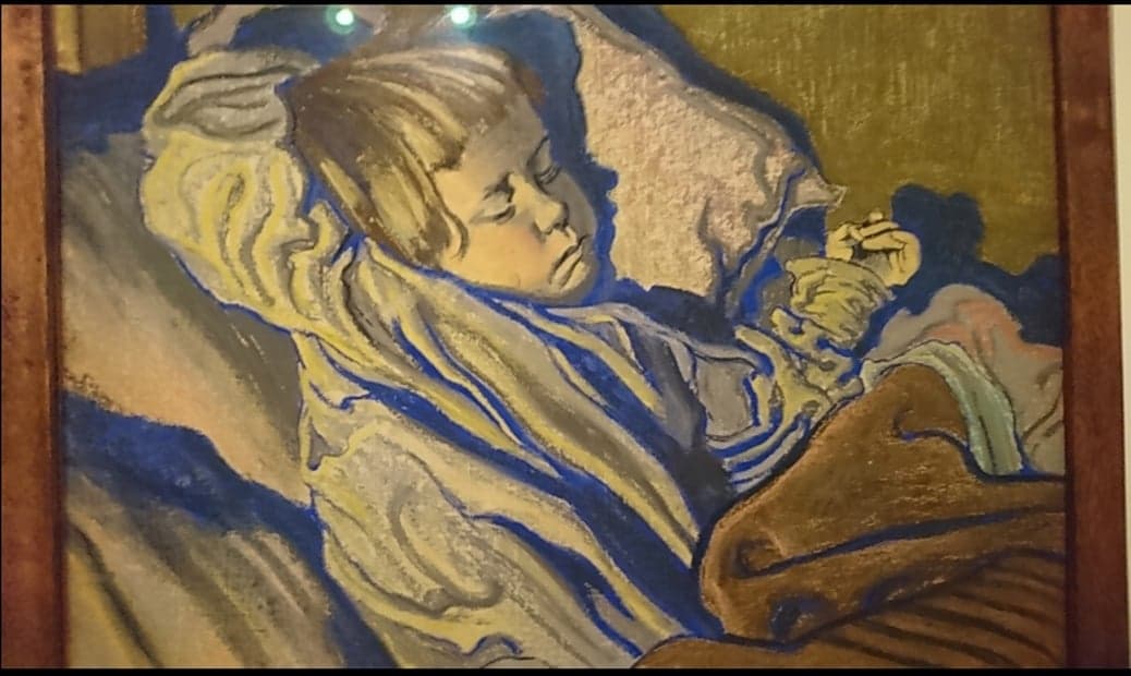 Among his best pastel portraits were those of children, his own & friends'. That of Józio Feldman - son of an artist & critic linked to Young Poland, is well known. I remember my Grandmother bringing a copy when I was young. My favourite is of his daughter Helenka with a vase 9/