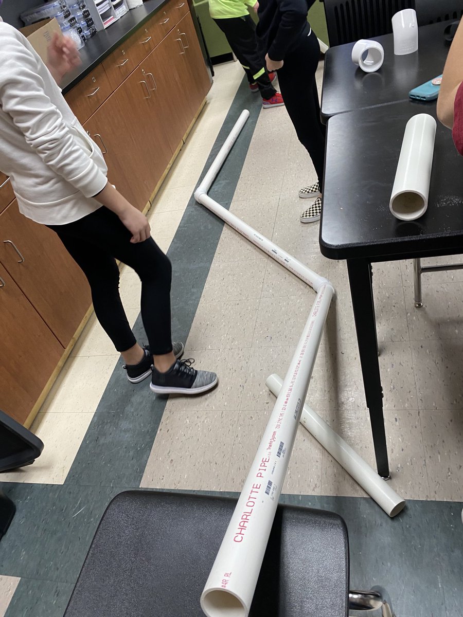 Students are designing and building pipelines in class today to transport both light and heavy gases. (Represented by ping pong and golf balls)Special thanks to Ben Harvey and Aspire Energy for donating our materials. #STEMculture ⁦<a href="/SandyDoudna/">Sandy Doudna</a>⁩ ⁦@PrincipalCMill⁩