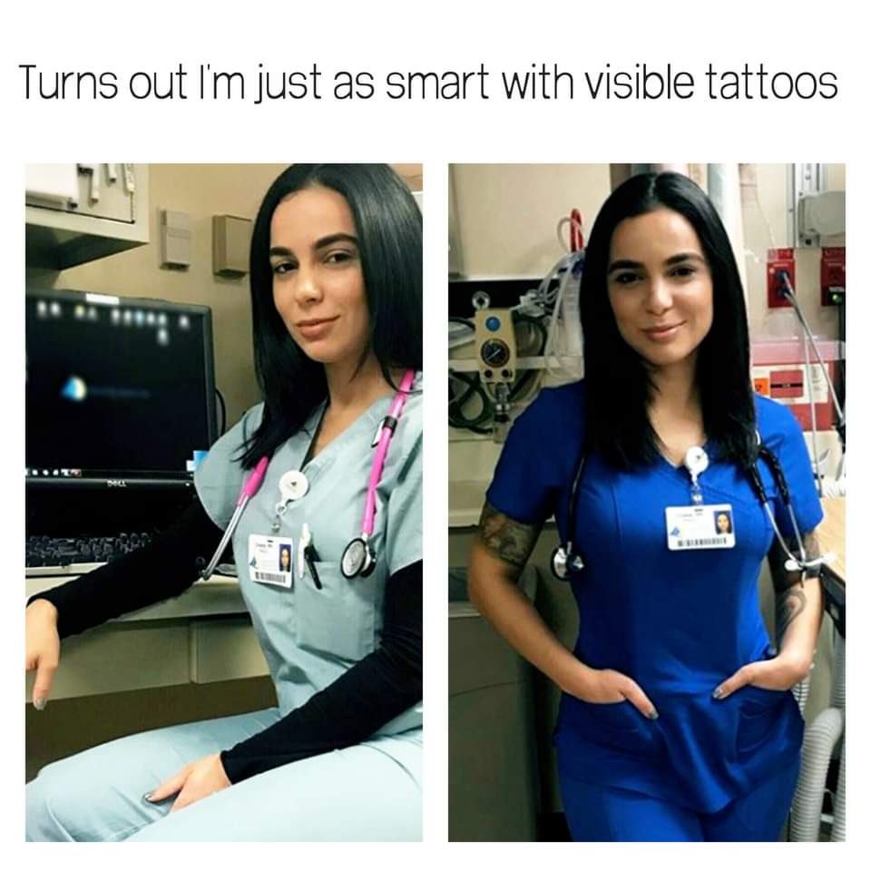 stapawofficial's tweet photo. This was one of our 2017 Facebook features but is still super relevant today, especially with the frontline Covid workers. Visible tattoos don't change the fact that she can save your life! #mybodyisnotmyresume 🙌🏻 https://t.co/gTs2e4S7Pc