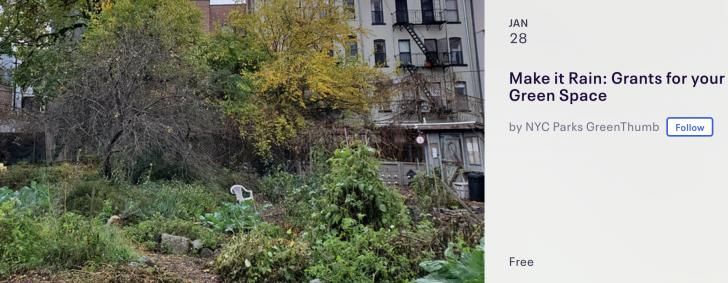 NYGreenBuilding's tweet photo. Free Webinar: Make it Rain - #Grants for your #GreenSpace, January 28, 5:30pm EST: https://t.co/n1L81ZeuYF @greenthumbgrows @NYCParks @PfPNYC @CitizensNYC #gardens #greengrants #communitygarden #communityprojects #streetrees #trees #landevelopment #parks #free #NYC #NewYork https://t.co/bysquvoUdp
