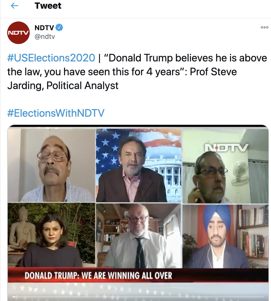 Nidhi is clearly lying about phishing!! Harvard professor Steve Jarding was present on the same panel where  @PrannoyRoyNDTV congratulated Nidhi on her appoint at Harvard!!!! Link to the videos below. See for yourself!! https://twitter.com/ndtv/status/1323665092584513536 https://twitter.com/ndtv/status/1323661482874134528