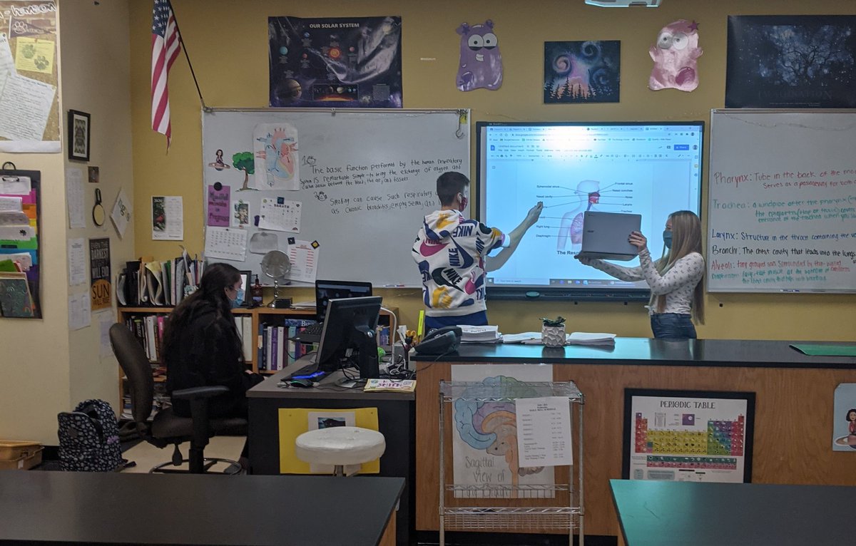 Live students (Makenna, Emily, Cody) teaching to students at home. True mastery comes from teaching. #whpantherpride