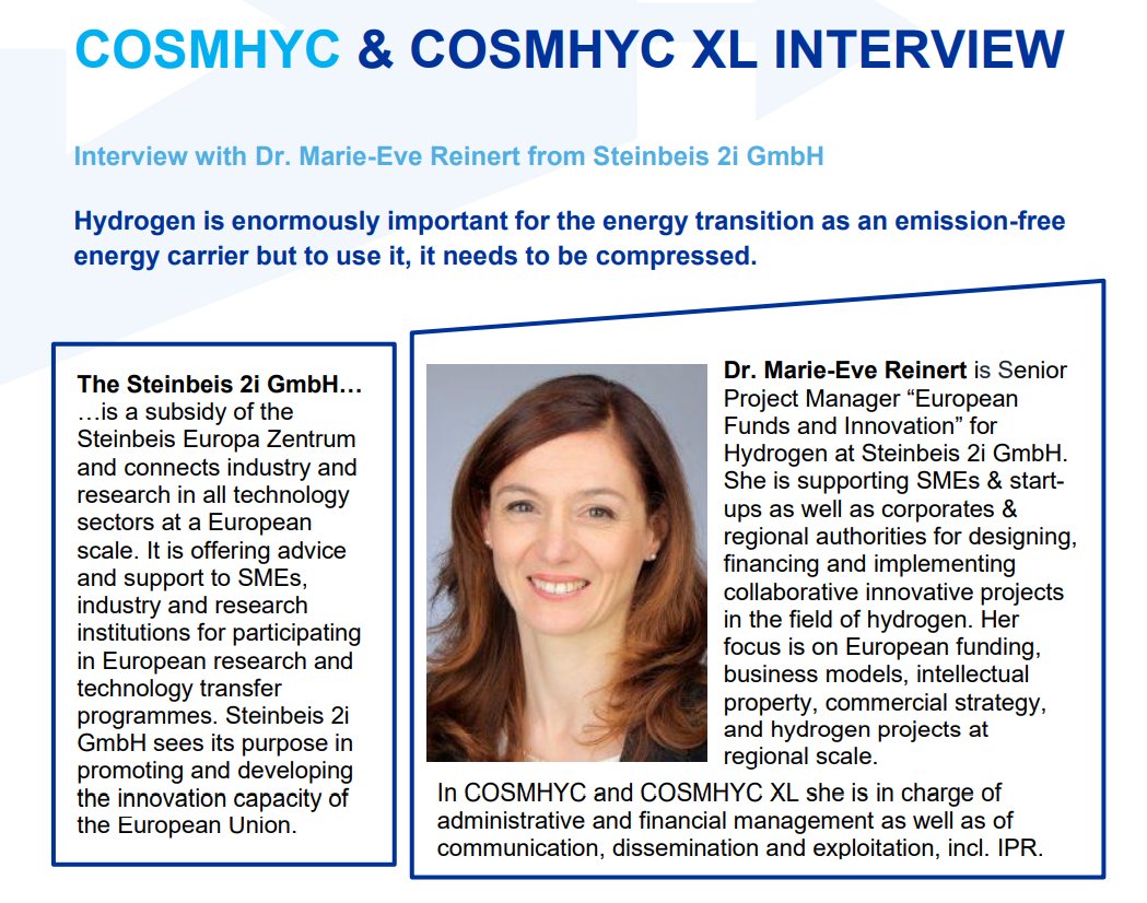 COSMHYC_FCH's tweet photo. 📣We have a new COSMHYC Interview!!
Whilst the COSMHYC long-term tests are still running, we spoke with @ReinertMarieeve about the importance of #H2compression for swift #market uptake of #FCH technologies. Just to foster your anticpation of results 😉
➡️https://t.co/Mvdiyw3FIV https://t.co/OtJskpbP2e