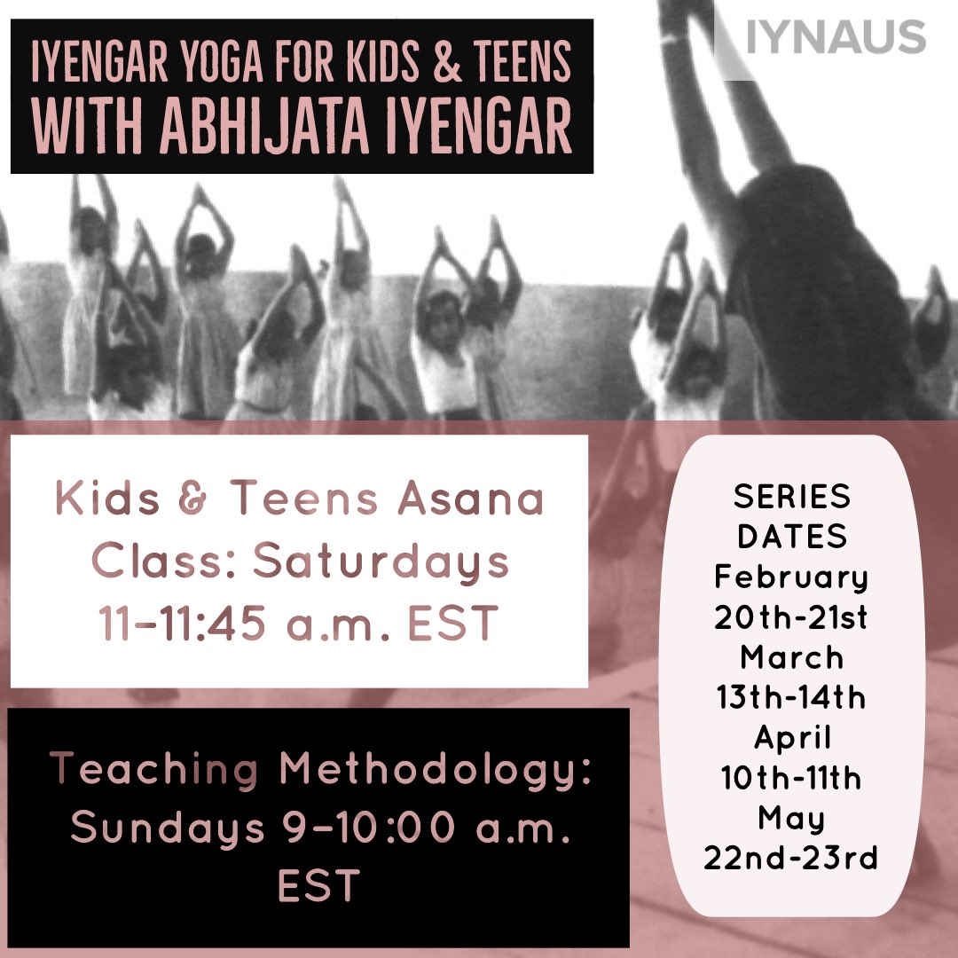 IYNAUS's tweet photo. Series dates:
Saturday, Feb. 20 and Sunday, Feb. 21
Saturday, March 13 and Sunday, March 14
Saturday, April 10 and Sunday, April 11
Saturday, May 22 and Sunday, May 23
#iyengaryoga #abhijataiyengar #iyengaryogakids #iyengarmethod #bksiyengaryoga #iynaus #iynauscontinuingeducation https://t.co/a7KqFmVwSh
