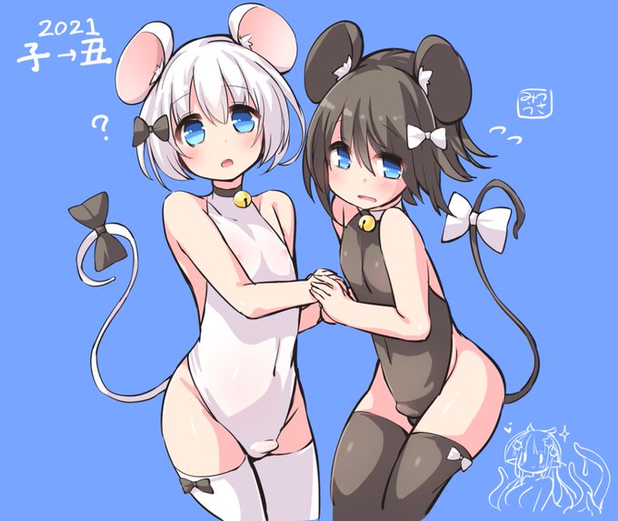 落書き、ネズミ年がもう終わってしまったことに気付いていないネズミ君と気付いておろおろしているネズミ君兄弟+αの絵です 