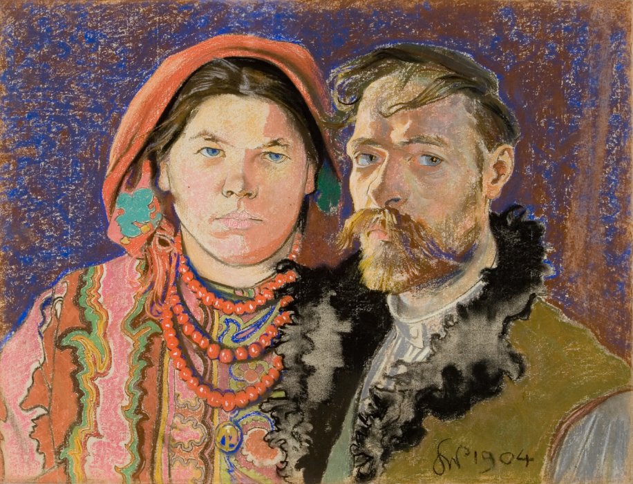 Gauguin’s influence can also be found in Wyspiański’s portraits of his wife, Teodora Teofila Pytko. In his 'Self-portrait with Wife' he shows their attachment to local identity & tradition with Teofila dressed in a distinctive Krakovian folk costume 10/