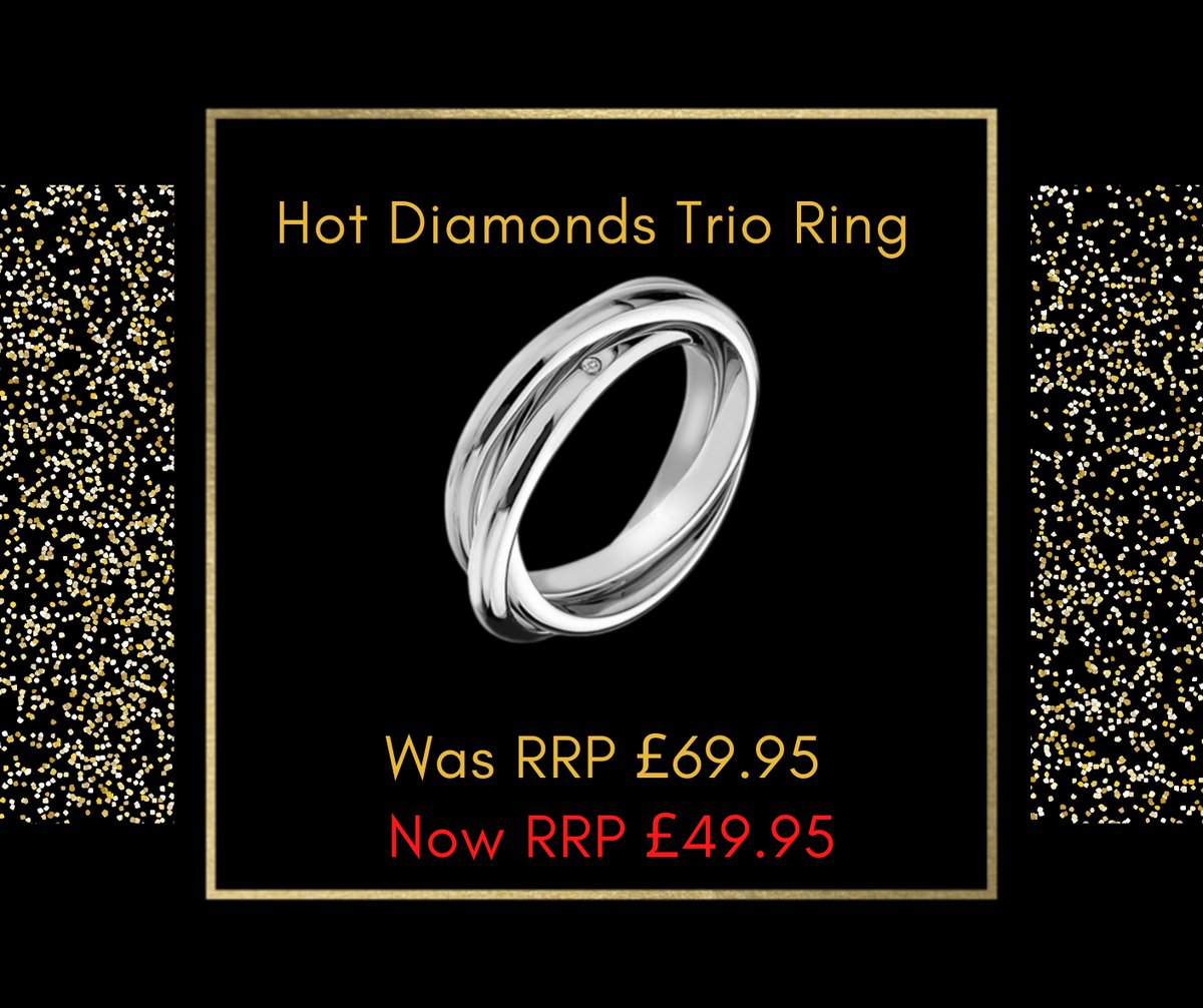This Trio ring features a cluster of three 925 sterling silver interlocking hoops, adorned with three one point diamond.

Was RRP £69.95 Now RRP £49.95

ow.ly/oOJ550D9BlO

#hotdiamonds #diamond #sale #rings #sterlingsilver #925 #sizeN
