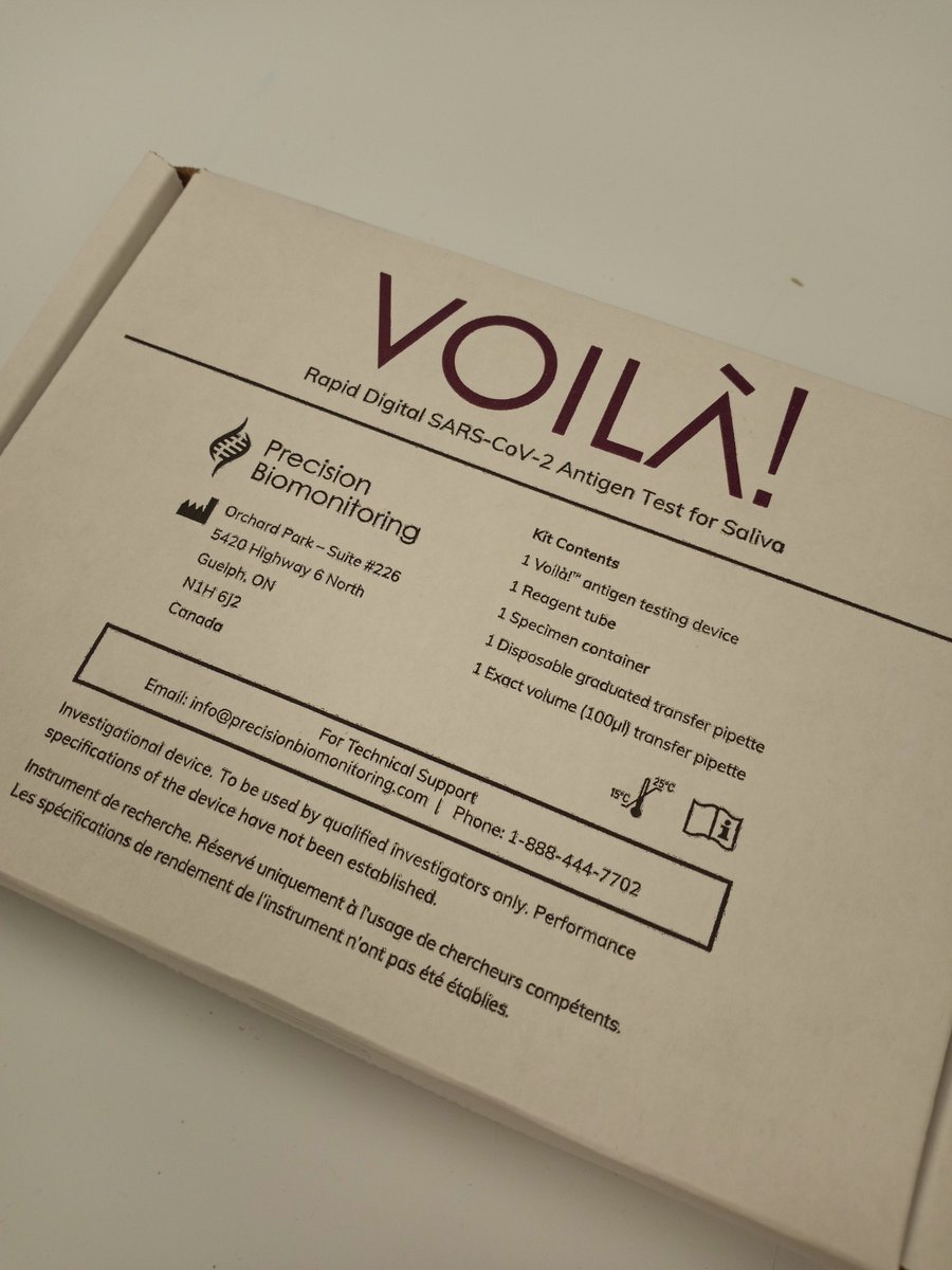 PbiDiagnostics's tweet photo. Our first manufactured Voilà!™ Rapid Digital Saliva test kit was unboxed last week - a highly-sensitive antigen test for saliva. Rapid, portable, non-invasive and displays accurate results in minutes on your smartphone. Learn more at https://t.co/Hb99ZiDYu8 #biotech #test https://t.co/8aa7uPQa8G