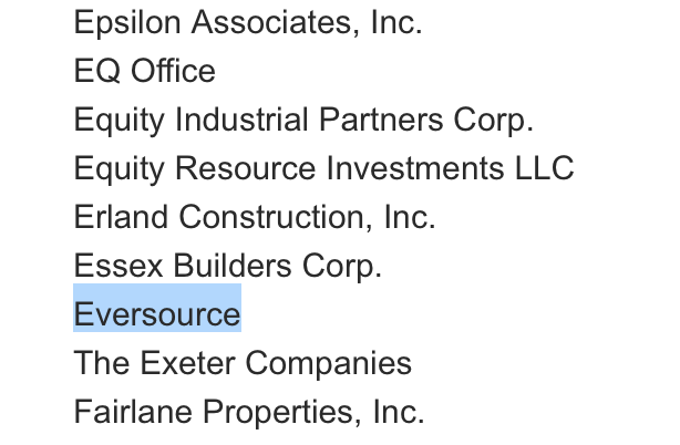 Meanwhile, Eversource is also a member of NAIOP MA, the state's commercial real estate association and lobbying group. Marcy Reed, president of National Grid MA, is on the Board of the Boston Chamber of Commerce. 4/