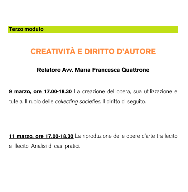 DikeLegal's tweet photo. Segnaliamo il Corso di formazione in materia di #ProprietàIntellettuale organizzato da @fondazioneplart in collaborazione con lo Studio legale Borghese e Giordano, in cui l'Avv. Quattrone terrà una lezione su #Creatività e #DirittodAutore.

#dlegal #dikelegal @mfq69 https://t.co/SPJIWw49KU