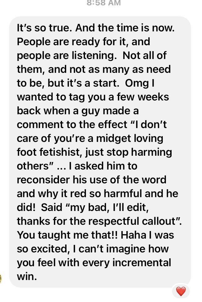 RayburnTrubyk's tweet photo. I truly believe that we (Disability groups, @LittlePeopleMB, etc.) NEED and rely on our allies to assist with getting our message out. Without them, we wouldn’t be able to move the needle on progress. Check out this convo I was having with one of ours.  Thanks @peggirlabroad 💚 https://t.co/dePWxPFcbR