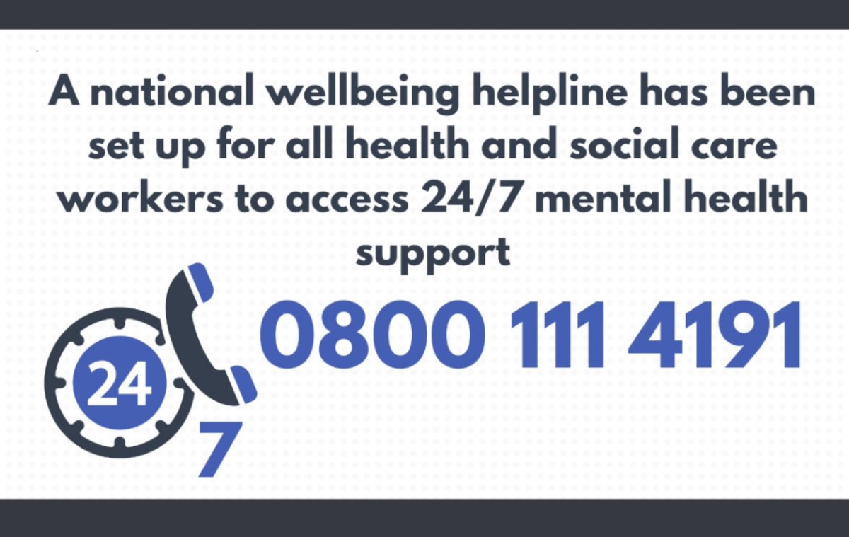 #Health and #SocialCare Workers 

24/7 #MentalHealth #wellbeing #support is available to you here :  0800 111 4191 

None of us are in this #alone.  
Please call for a #conversation.