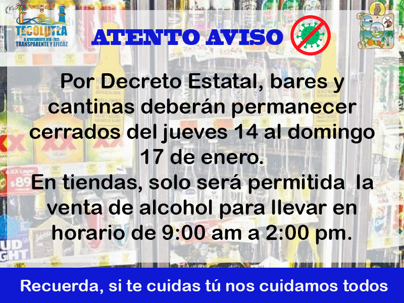 TecolutlaI's tweet photo. Del 14 al 17 de enero, acatamos el Decreto Estatal para disminuir movilidad en #Tecolutla por #Covid19 https://t.co/dYqoeaD4Ec