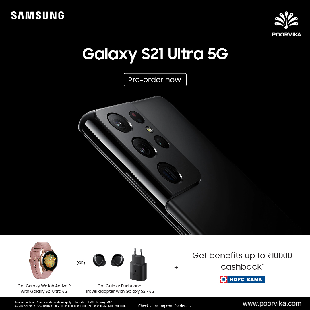 poorvika_india's tweet photo. Pre-Order the #SamsungGalaxyS21Ultra, an Ultimate Smartphone Designed to be Epic in Every Way with 120Hz Refresh Rate on a QHD+ Display, right here at #Poorvika!

Pre-Book: https://t.co/ckCmkLLypM

#poorvikamobiles #samsung #samsungindia #samsunggalaxy #galaxys21ultra #prebook https://t.co/JqZataBGRK