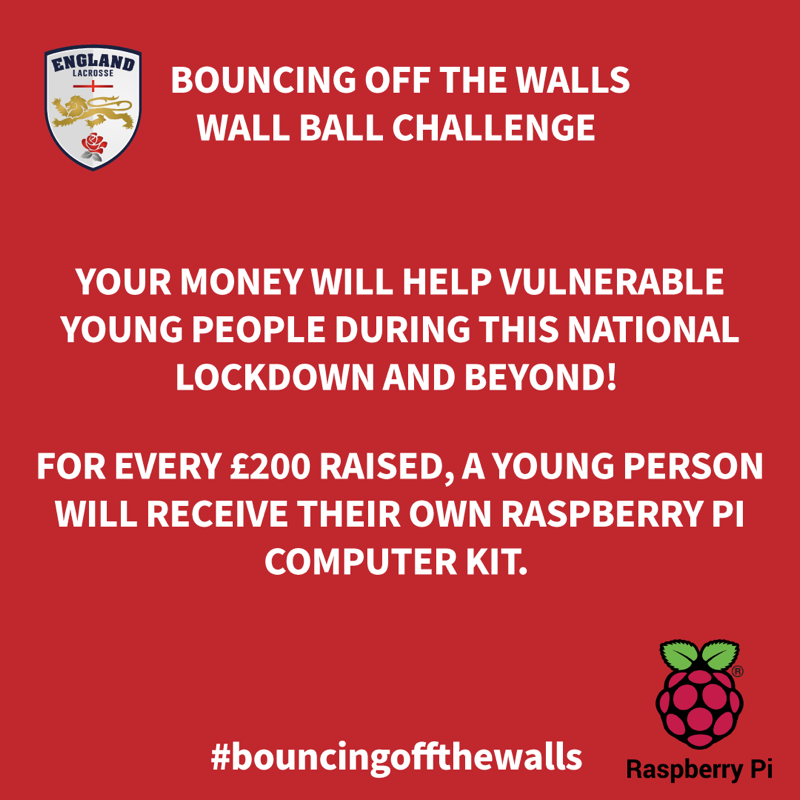 englacrosse's tweet photo. 🚨Bouncing off the Walls Fundraising Campaign🚨

We're all #bouncingoffthewalls at the minute but why not turn this into a positive and help us complete 1️⃣ million wall balls AND raise £20,000 in the process?

Read all about our campaign with @raspberry_pi below

#EnglandLacrosse