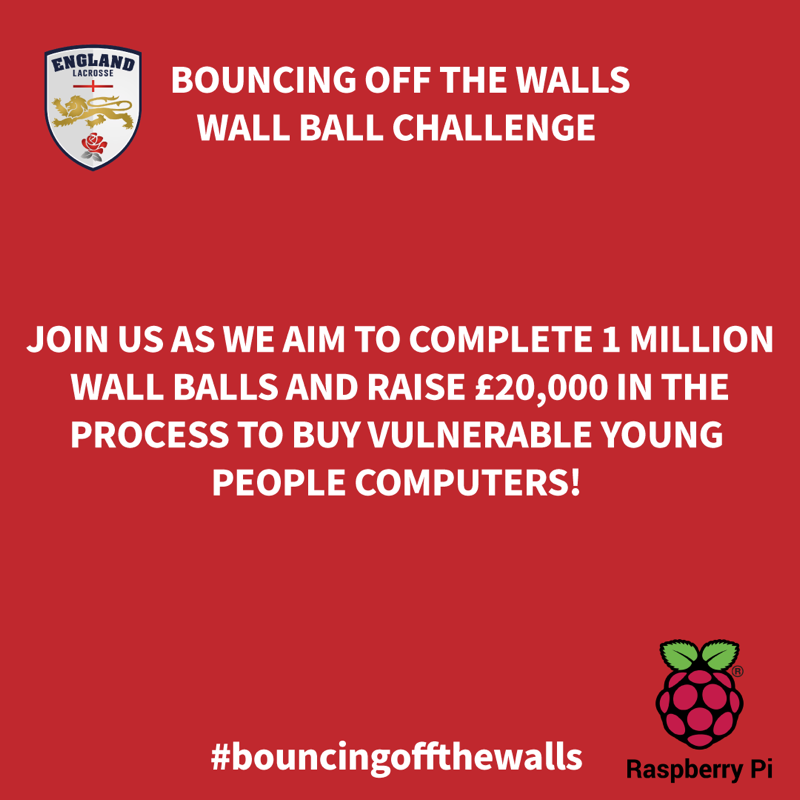 englacrosse's tweet photo. 🚨Bouncing off the Walls Fundraising Campaign🚨

We're all #bouncingoffthewalls at the minute but why not turn this into a positive and help us complete 1️⃣ million wall balls AND raise £20,000 in the process?

Read all about our campaign with @raspberry_pi below

#EnglandLacrosse