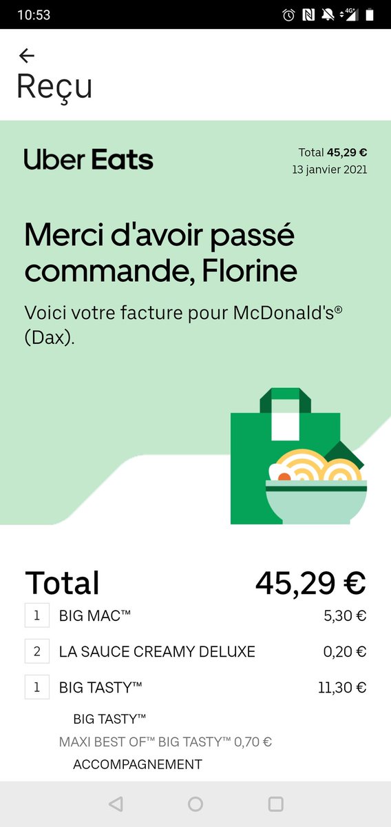 ___Parasite's tweet photo. Vu que visiblement je m'adresse à des ordinateurs et non des personnes réelles sur @ubereats_fr j'ai passé une commande @McDonaldsFrance il y a quelques jours, laquelle à été livré  sans aucun sandwichs, j'ai repassé la mêmecommande et Uber ne veut pas me rembourser. Soit 92€. https://t.co/JWgUkbOopw