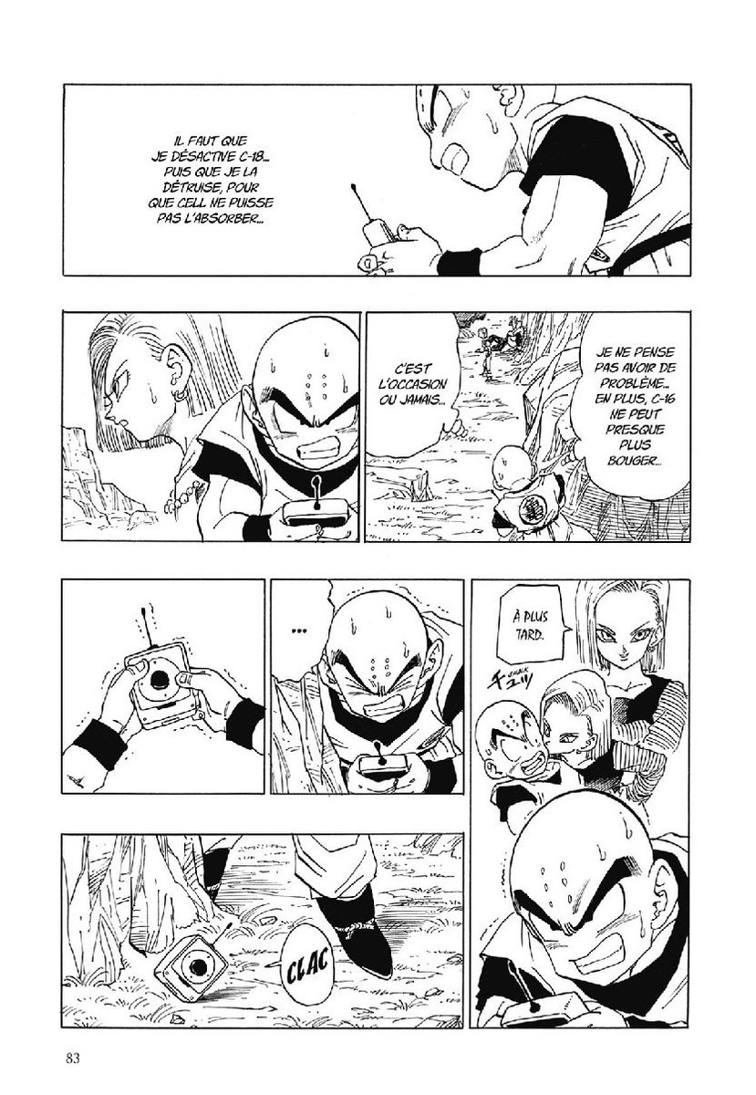 Au cours de l'arc Cyborg-Cell, Krilin sera confronté à un dilemme : désactiver les cyborgs et perdre son potentiel amour ou sauver certainement la Terre de Cell. Il choisit de croire en leur humanité et garder la sienne, en vain, ce qui le fera attaquer Cell malgré l'écart...