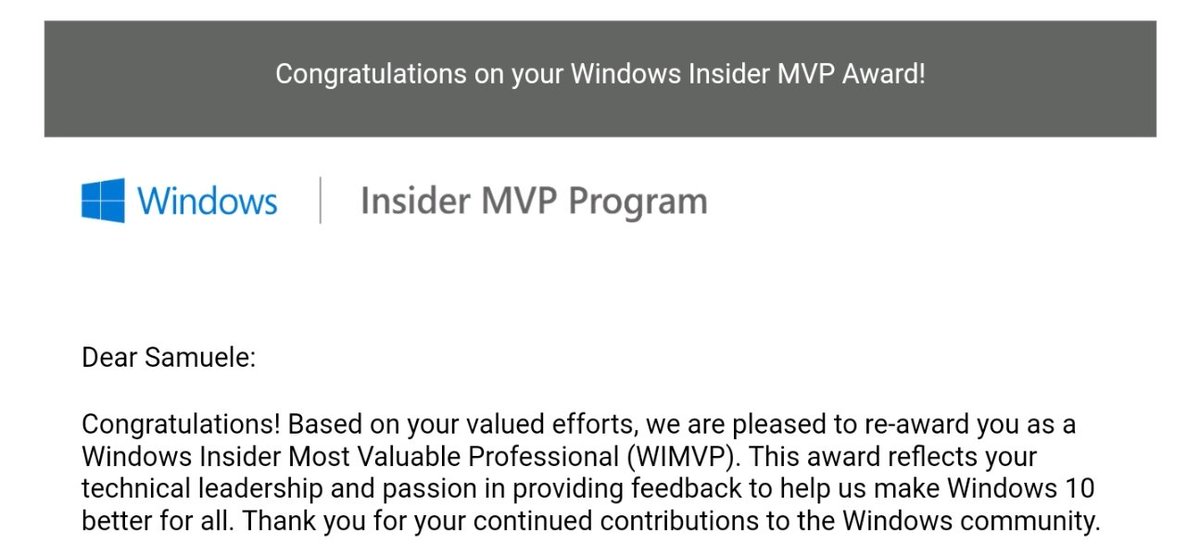 Honored to be awarded as Windows Insider MVP for the second time. Now let's make 2021 a great year for #Windows and for all the Windows Insiders out there! #WIMVP #MVPBuzz