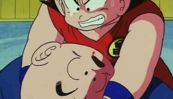 Soudain, un grand tournant dans l'histoire de Dragon Ball arriva.Et à travers Krilin. Sa mort. Elle fait passer l'oeuvre officieusement d'un gag manga parfois sérieux à un manga dramatique, au ton grave.Pour la 1ère fois Goku sera hors de lui et Kame Sennin...dépassé.
