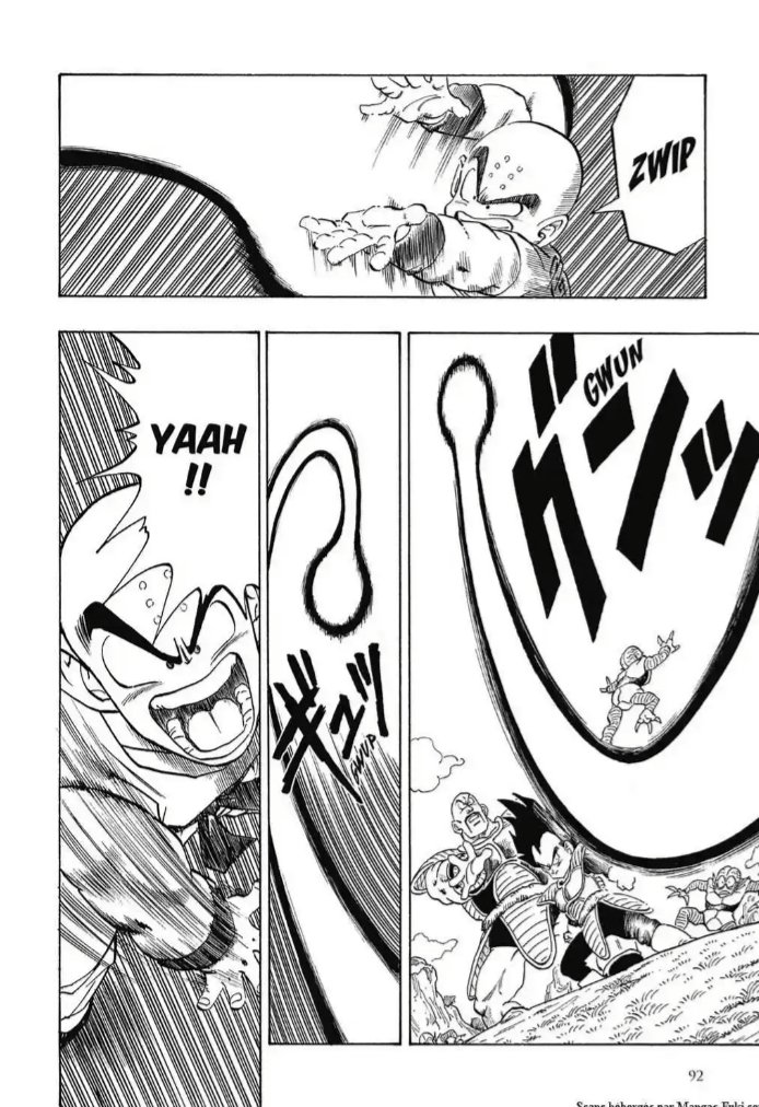 Lors de la menace saiyan, Krilin se fait entraîner par Kami et arrive à dépasser le niveau de Raditz en moins d'un an, à titre de comparaison, Goku en 3 ans n'était pas à ce niveauVengeur, réaliste et frustré il utilise une nouvelle technique lorsque la mort de Yamcha subvient.