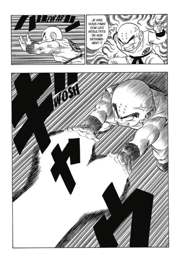Lors de la menace saiyan, Krilin se fait entraîner par Kami et arrive à dépasser le niveau de Raditz en moins d'un an, à titre de comparaison, Goku en 3 ans n'était pas à ce niveauVengeur, réaliste et frustré il utilise une nouvelle technique lorsque la mort de Yamcha subvient.