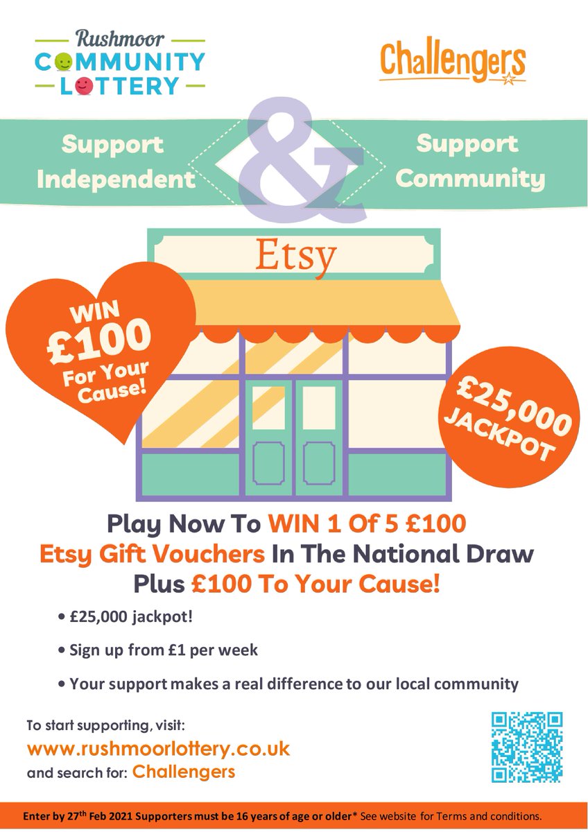 D_Challengers's tweet photo. Enter your weekly community lottery to be in with a chance of winning up to £25,000, as well as a £100 Etsy gift voucher and £100 donation to a charity.

From every £1 ticket sold, 60p goes to local causes like us! Enter now to be in tomorrow's draw: https://t.co/6HcfonjqfV https://t.co/imHUcQto8Z