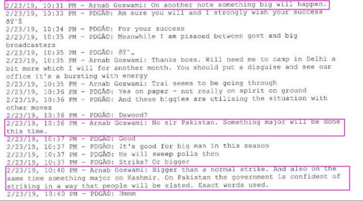 zoo_bear's tweet photo. WOW THIS IS BIG! 
So Arnab had information on top Military secrets days before Balakot airstrike?  🔥😱
#ArnabGoswami #ArnabGate https://t.co/3sX7rOuaeA