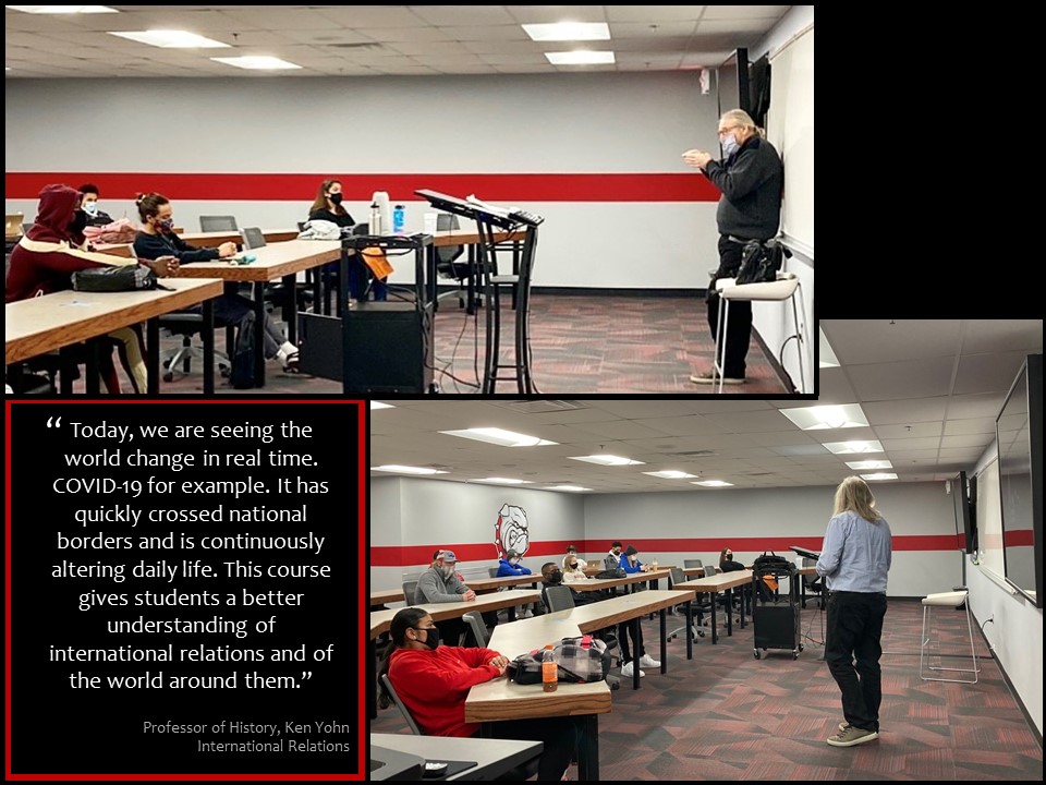 Mac_College's tweet photo. Interterm Class Spotlight: International Relations. In Professor Ken Yohn's class, students learn how the world has globalized and how different nations resolved issues that cross international borders. #BackatMC #MaskonMC https://t.co/i1OIXZFP3k