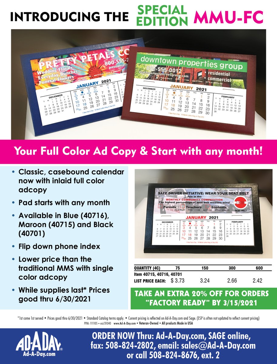 alwaysadaday's tweet image. Introducing the Special Edition MMU-FC desk calendar. See 20% off special offer*. Get them while supplies last! #promotionalproducts #calendar2021 #deskcalendar #Marketing