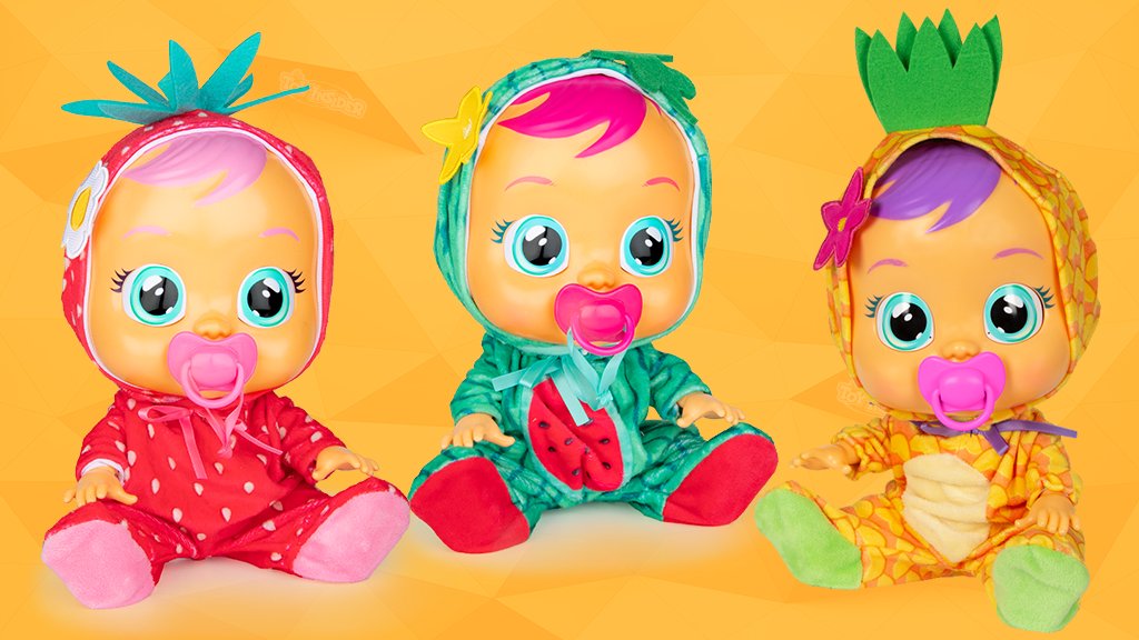 Meet the Cry Babies Tutti Frutti dolls! Ella is dressed and smells just like a yummy 🍓strawberry🍓; Mel is dressed and smells like her favorite fruit, 🍉watermelon🍉; and Pia can’t be missed in her adorable 🍍pineapple🍍 outfit! #TuttiFruttiParty