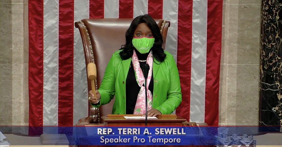 Sewell4Congress's tweet photo. I had to represent @akasorority1908 today during session!! 

It’s our 113th Founders’ Day!! 
💚💗💚 https://t.co/92RZBVwTjN