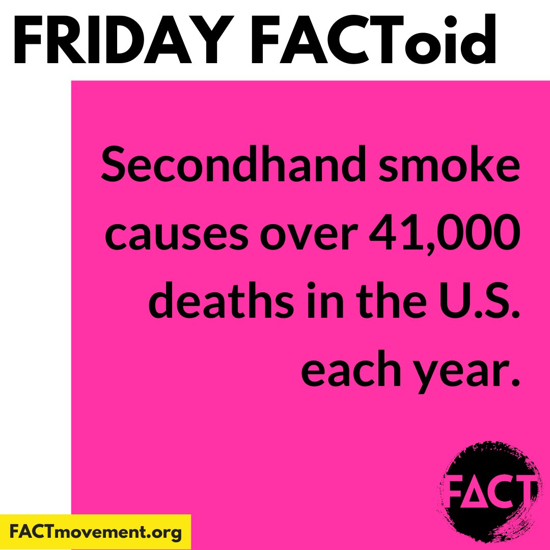 FACTmovement's tweet photo. Secondhand smoke is a serious health hazard which causes over 41,000 deaths in the U.S. each year.
#FridayFACToid
#FACTmovement https://t.co/bh7v99uIpc
