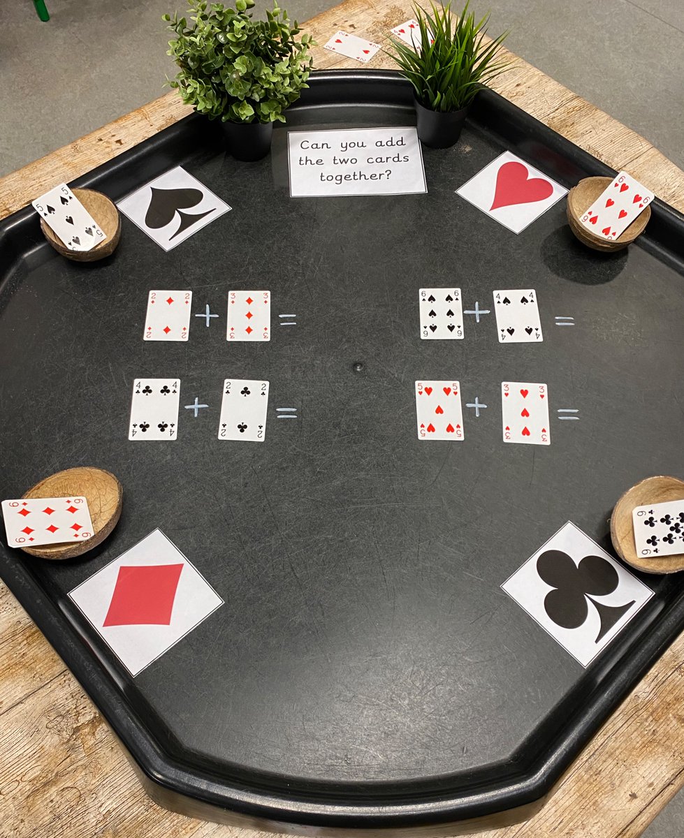 AsWainscott's tweet photo. Following on from our learning earlier on in the week, the children enjoyed using the playing cards to add with! 🃏♠️♦️♠️♥️ EYFSMaths #WainscottEYFS #MathsProvision @MissRLayton1 @MissGreenway_O @RoseCallaway3 @WainscottSchool @Primary1stTrust https://t.co/zyG9Jb9kTG