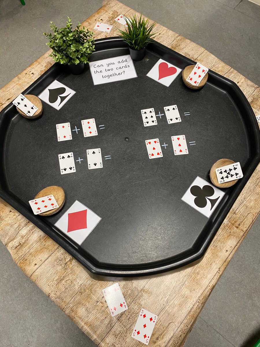 AsWainscott's tweet photo. Following on from our learning earlier on in the week, the children enjoyed using the playing cards to add with! 🃏♠️♦️♠️♥️ EYFSMaths #WainscottEYFS #MathsProvision @MissRLayton1 @MissGreenway_O @RoseCallaway3 @WainscottSchool @Primary1stTrust https://t.co/zyG9Jb9kTG