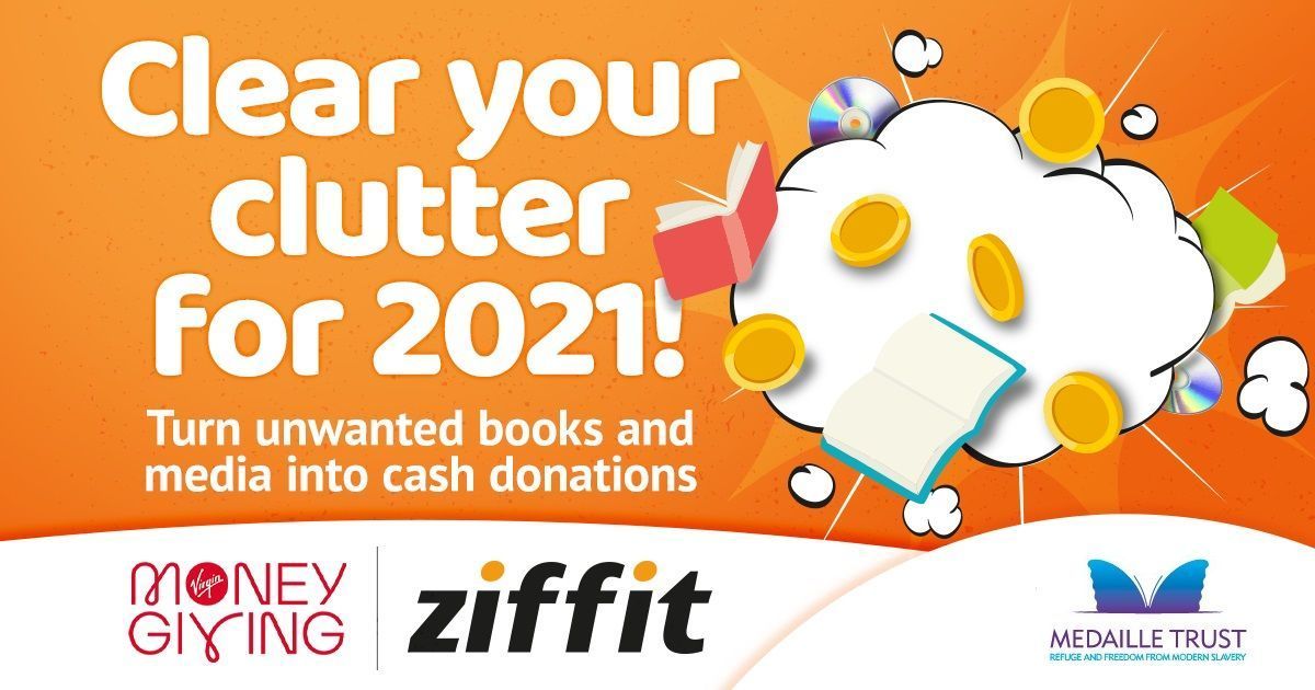 MedailleTrust's tweet photo. Start 2021 with some shelf-help – and support us at the same time! With @Ziffit &
@VMGiving, you can clear your clutter & donate the value of unwanted books,
CDs, games & DVDs to combat #ModernSlavery
Download the app now! #decluttertodonate https://t.co/wiPO9MwQyK