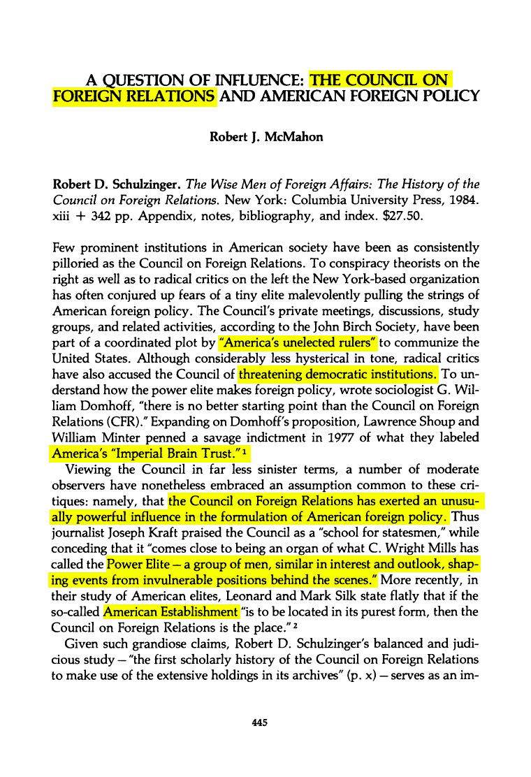 7 of 40FOREIGN AFFAIRS is the official journal of the Council on Foreign Relations (CFR).What is the CFR exactly?And what's their beef with Trump? https://www.jstor.org/stable/2702104?seq=1