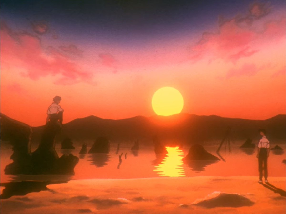 Sunsets are a running motif too. They are used as a backdrop for pivotal moments in a character arc. But again, these things could come from any other Dezaki show (or from somewhere else)