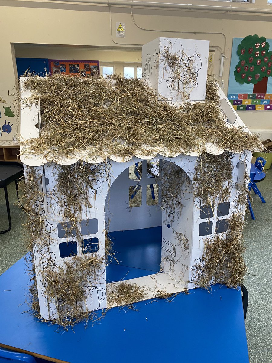 miss_dutton's tweet photo. This week in our Acorn bubble @CoftonSchool we have been getting stuck into our @Talk4Writing story - 🐷🐷🐷 We created our class story map and even made a house of straw for our role-play area 😊 https://t.co/SHL81HmVKU