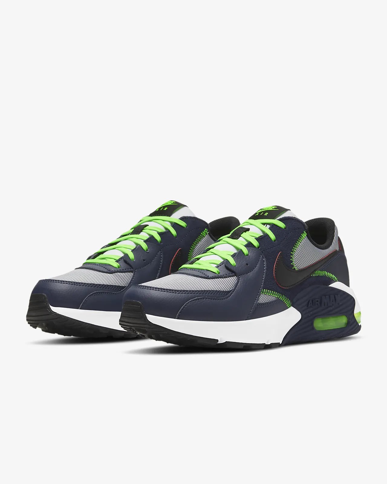 Navy blue and store lime green air max